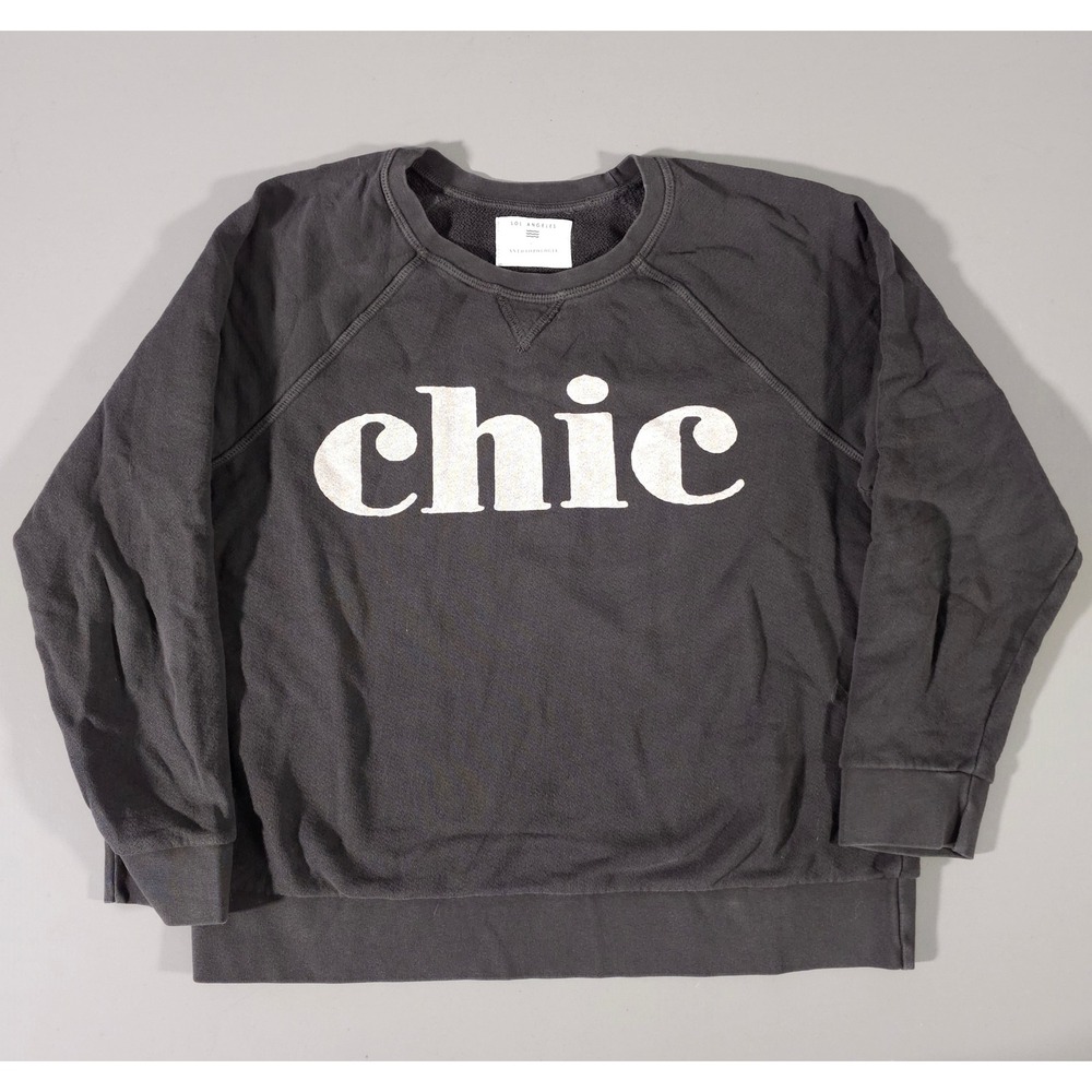 Sol Angeles Sweatshirt Womens L Black Chic Graphic Anthropologie Raglan Cotton